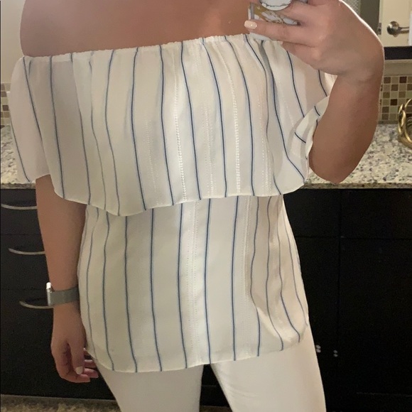 White House Black Market Tops - White House Black Market Striped Off Shoulder Top
